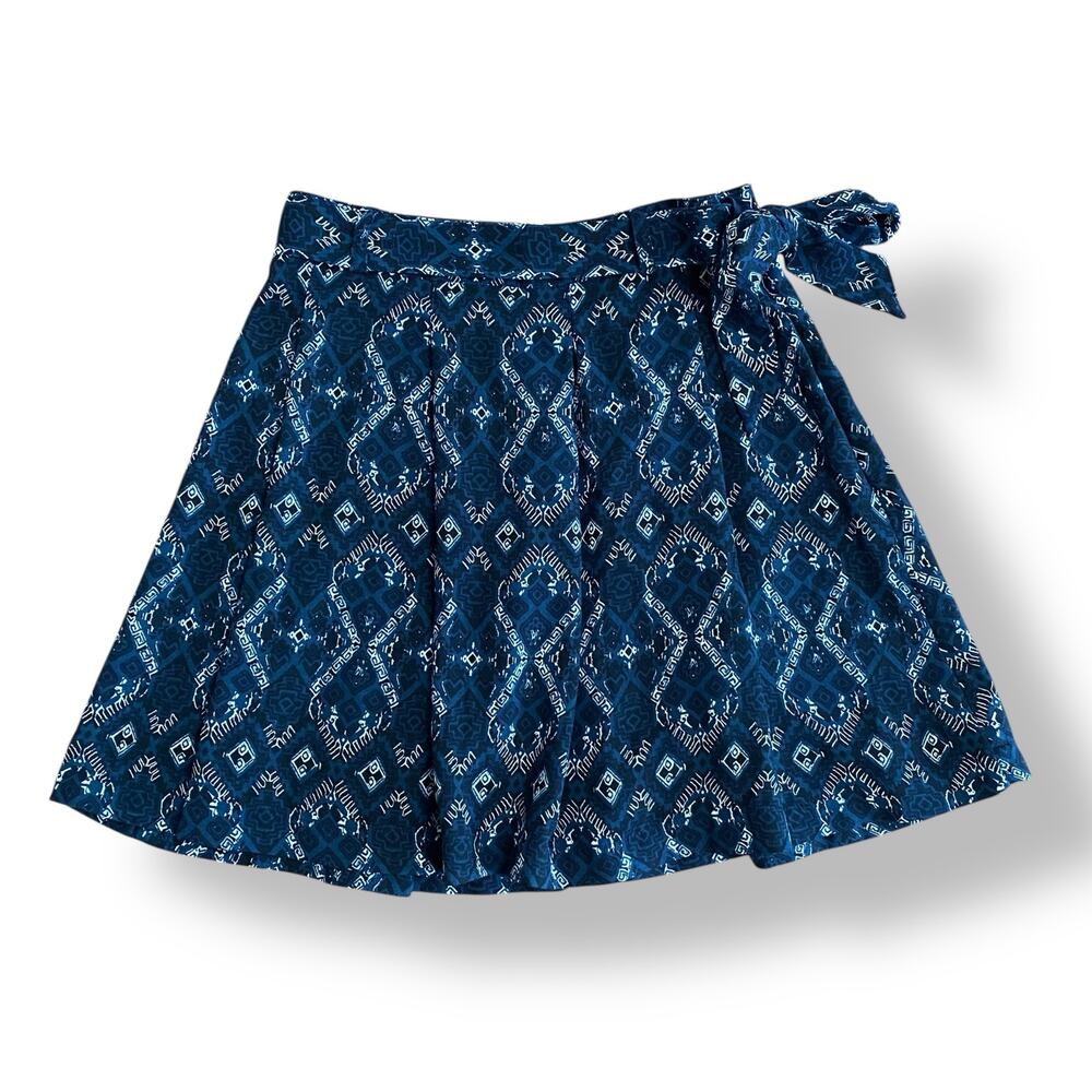 Abercrombie & Fitch‎ Geometric Tie Belt Mini Skirt Womens Size S Blue Cream